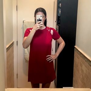 Lulu’s Red Shift Dress with Cutout Shoulders